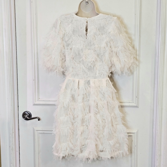 Endless Rose Cream Abstract Textured Mesh Puff Sleeve Mini Dress,Medium - Picture 14 of 16